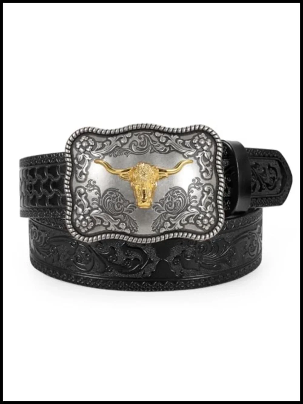 Western Leather Belt for Men, Removable Buckle, Tooled Design, 1.5in Wide